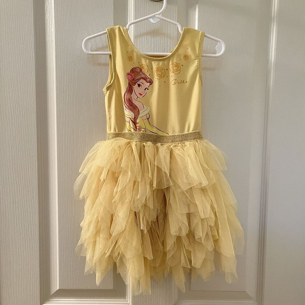 Disney Princess Yellow Belle Ruffle Tulle Dress Beauty and the Beast Girls 2T